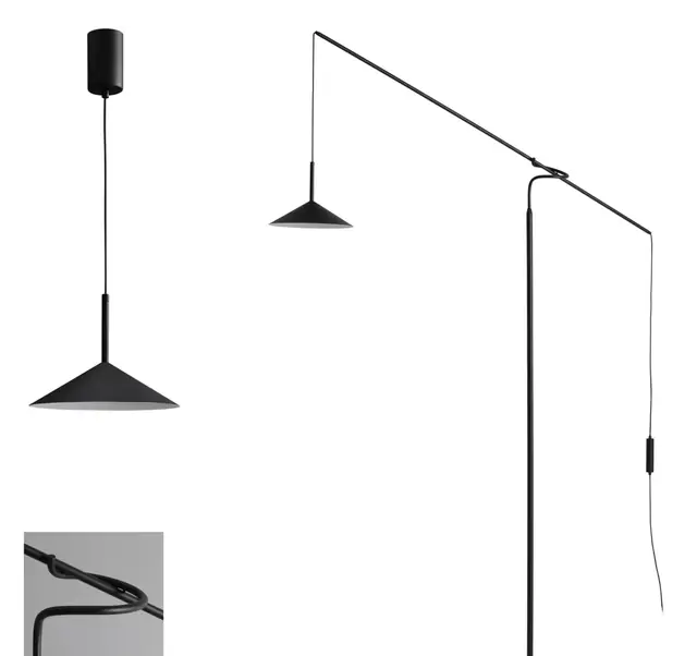 ZT3003 arc floor lamp and cone pendant by Zeti Lighting
