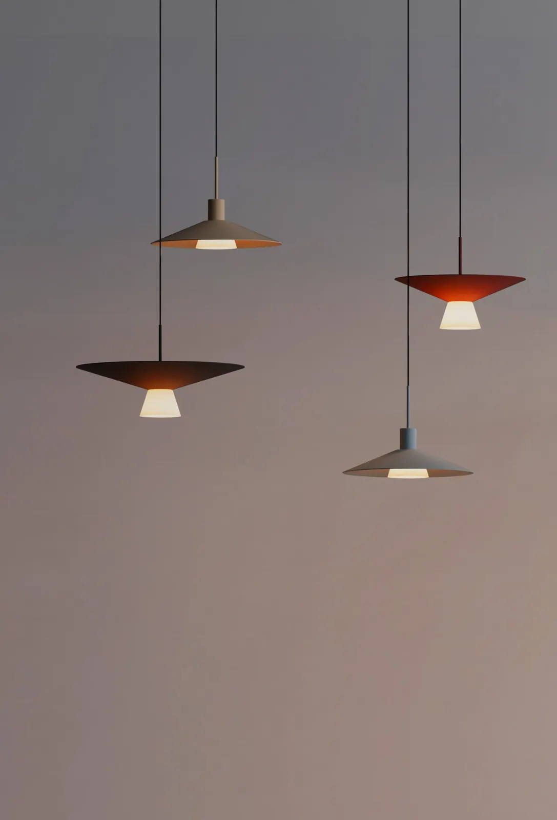 ZT3005 Conical Disc Family — conical disc pendant, wall, table and floor lamp family, Red finish