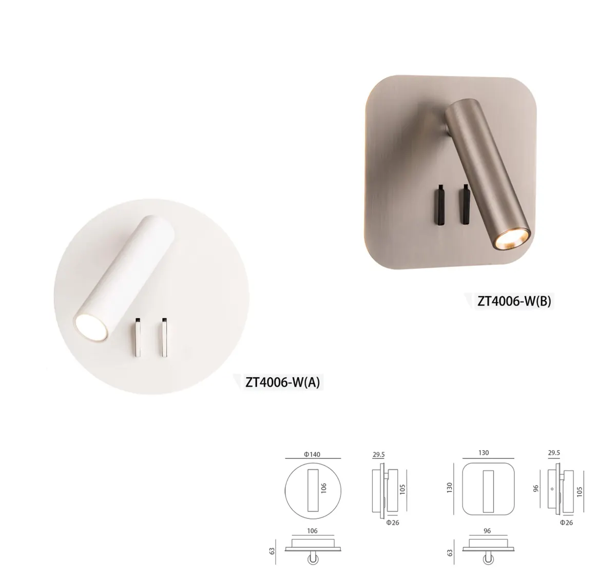 ZT4006 Backlit Reader — hotel bedside reading light with backlight, Gold painting finish
