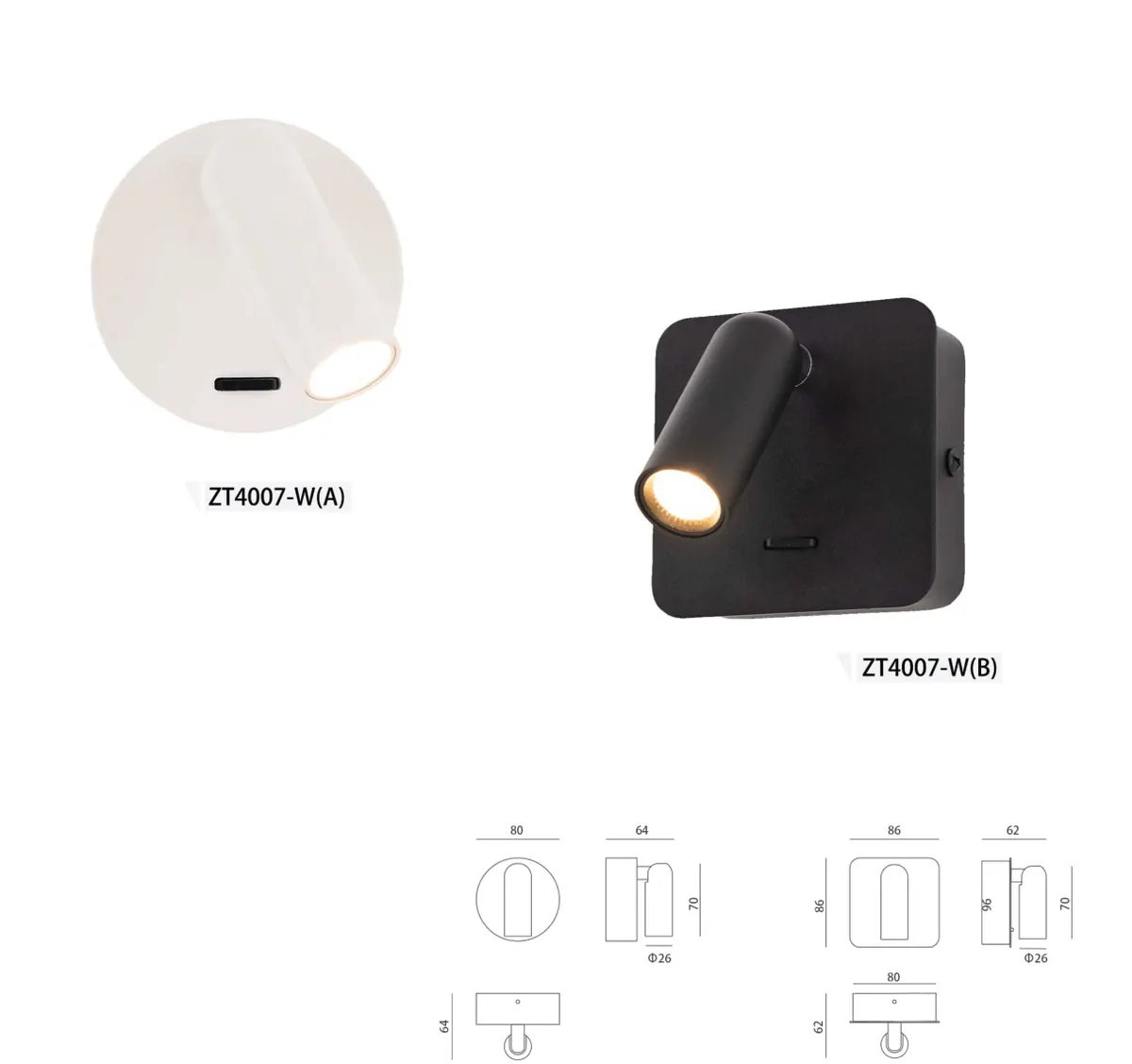 ZT4007 Mini Spot Reader — hotel bedside reading spot, Sand black finish