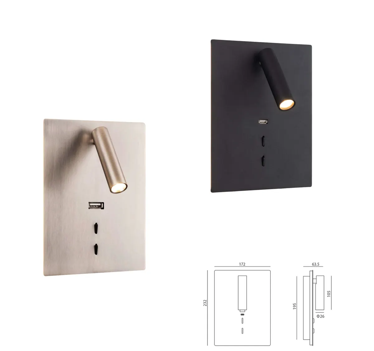 ZT4009 Backlit Panel Reader with USB — hotel bedside reading light with backlight and USB, Gold painting finish