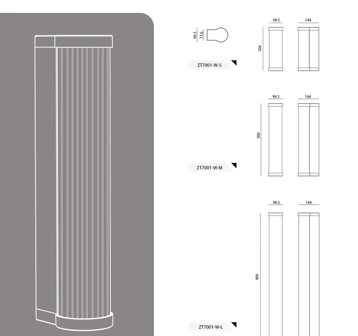 ZT7001 Ribbed Wall Light IP65 — LED ribbed wall light, Brushed nickel finish