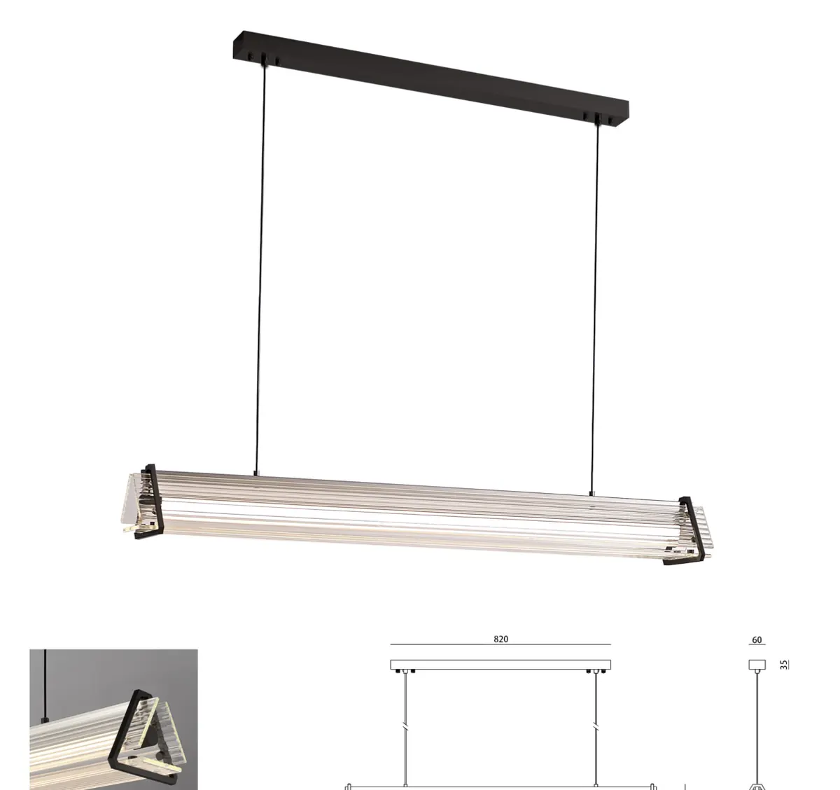 ZT8001 Glass Rod Linear Pendant — LED glass linear pendant light, Black finish