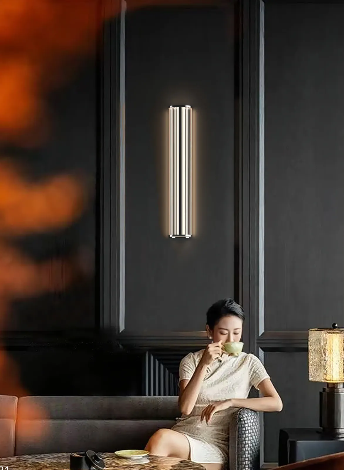 ZT3006 Fluted Glass Wall Light — installed in a hotel bathroom