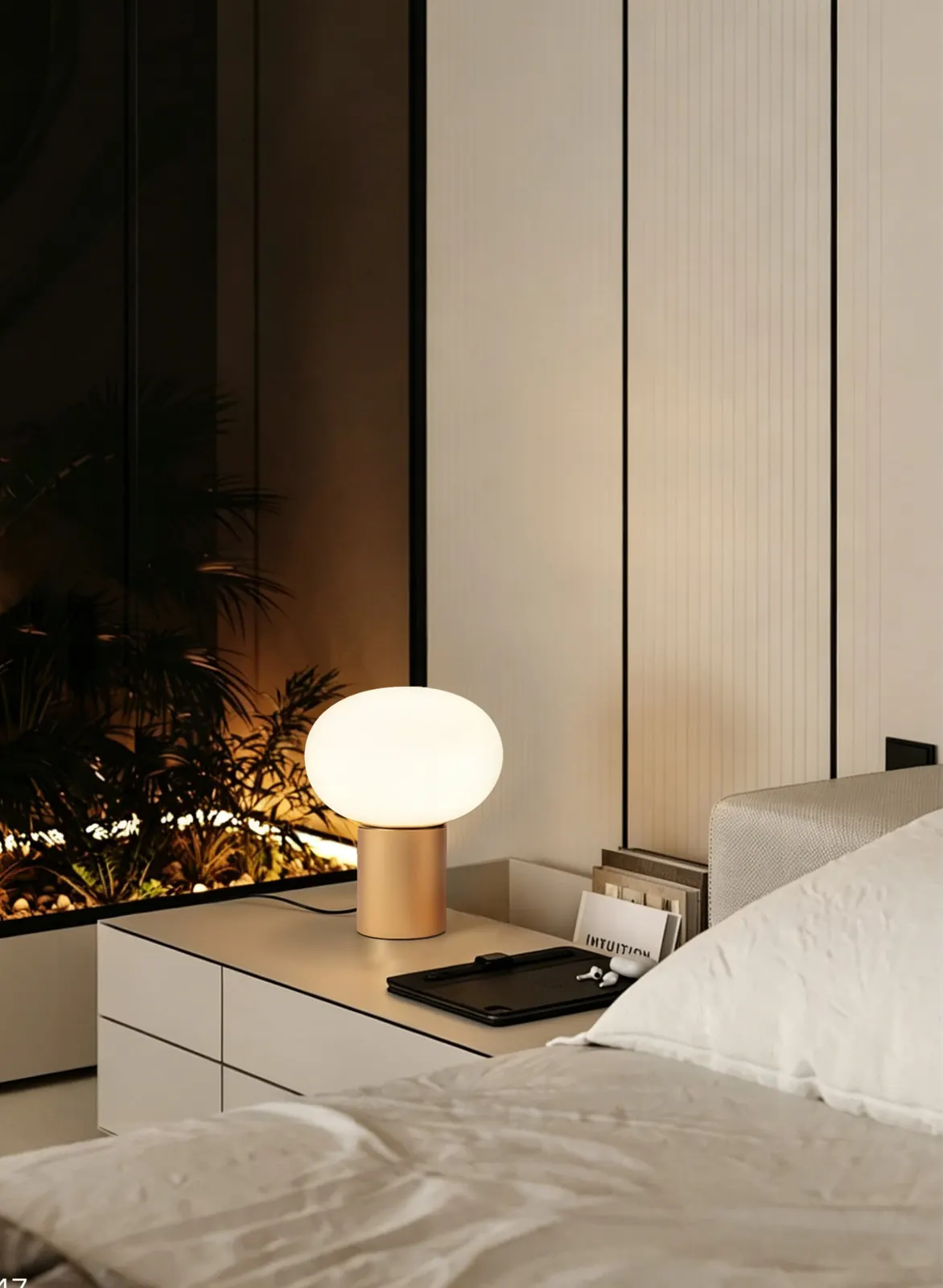 ZT4001 Glass Globe Wall & Table Lamp — installed in a hotel bedside