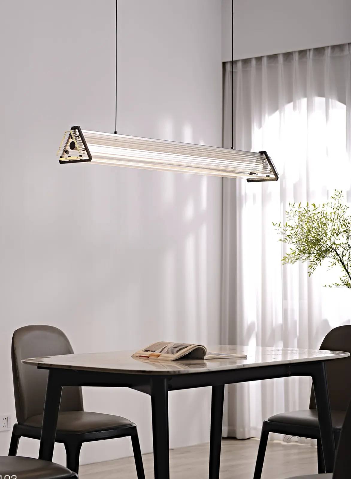 ZT8001 Glass Rod Linear Pendant — installed in a dining