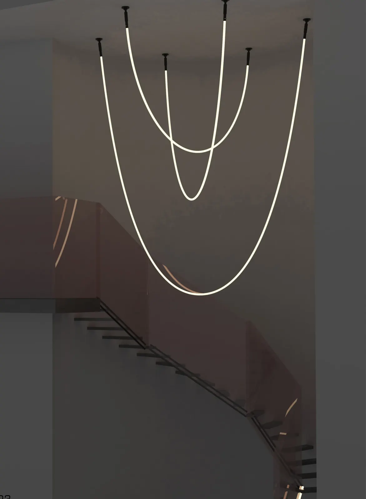ZT8016 Cut-to-Length Rope Light — installed in a stairwell