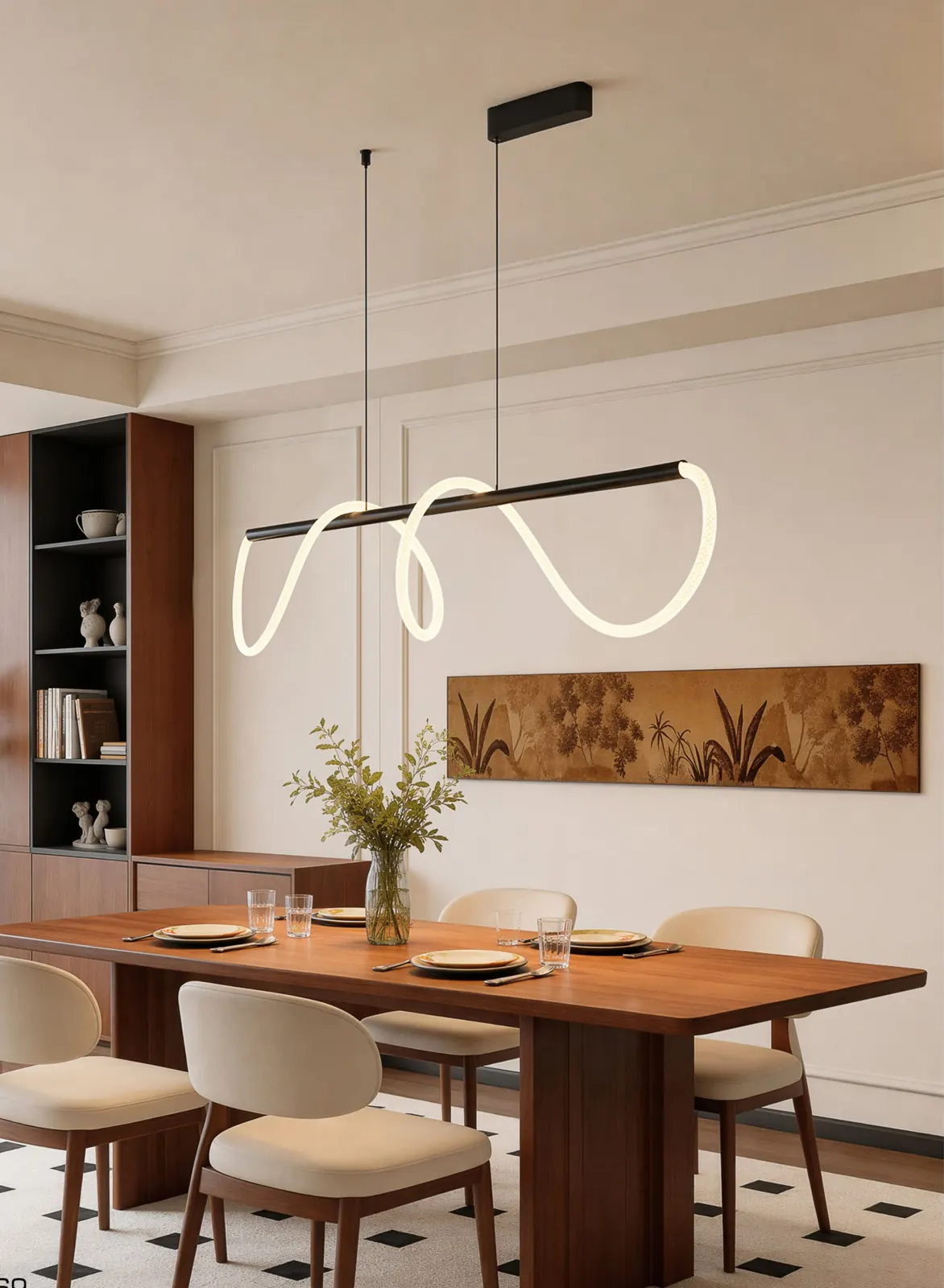 ZT8021 Neon Wave Linear Pendant — installed in a dining